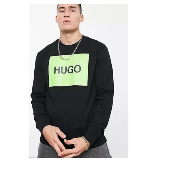 HUGO Other - Hugo Men´s Duragol Crew Neck Sweatshirt with Green Logo in Black SIZE XL NWT